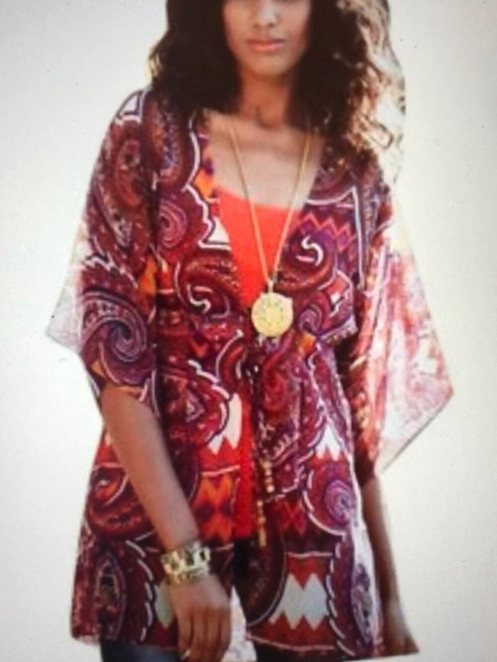 Cabi Paisley Kimono Jacket with Beaded Ties Sz L